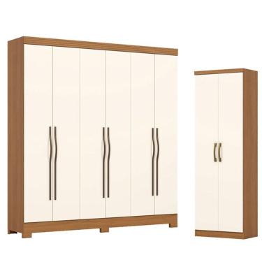 Imagem de Guarda Roupa Casal 6 Portas E 2 Gavetas Leonard Com Armário Multiuso Margarida Cinamomo...