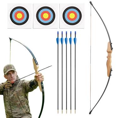 Imagem de Arco E Flecha De Madeira Wood Riser Bow Kit 3 Alvo 5 Flechas Preto Destro