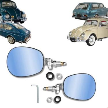 Imagem de Par Retrovisor Fusca Raquete Aço Inox Lente Convexo Azul - Rosso & VR