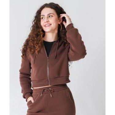 Imagem de Casaco Feminino Cropped Moletom Flanelado Marisa Marro-49913, Marrom, 