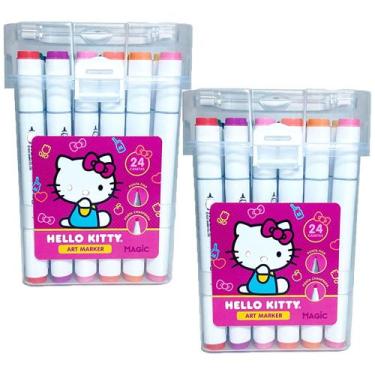 Imagem de Kit 2 Marcadores Hello Kitty 24 Cores Art Marker Ponta Dupla Com Estoj