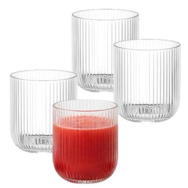 Imagem de Kit 4 Copos Baixo De Vidro Versalhes Grafiatto Transparente Canelado 2