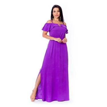 Imagem de Vestido Ciganinha Longo Com Fenda E Babado - Restrito Jeans, 40, Roxo