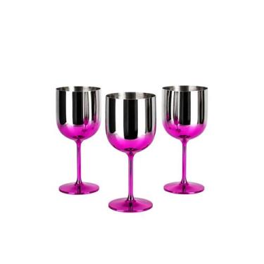 Imagem de Kit 3 Taça Gin Metalizada Rosa Pink 600ml Elegante P/Drinks - LS Comer