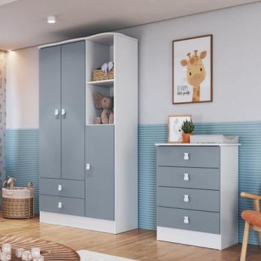 Imagem de Conjunto de Quarto de Bebê com Guarda-Roupa 3 Portas e Cômoda Azul Arc