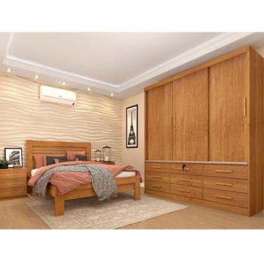 Imagem de Quarto Completo Guarda Roupa 3 Portas Cama Casal e Mesa de Cabeceira C