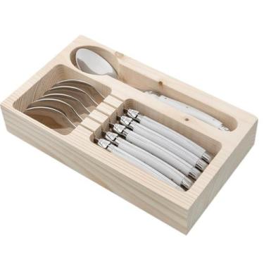Imagem de Conjunto De 6 Colheres Laguiole Luxo Com Bandeja De Madeira Branco - L