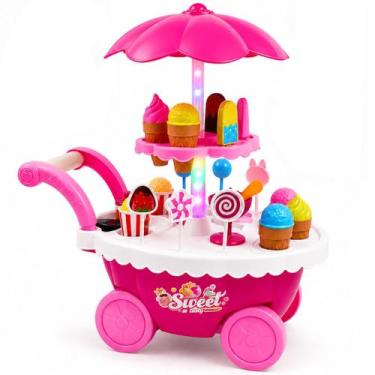Imagem de Brinquedo Infantil Meninas Carrinho de Sorvete Montar Anda com Sons Lu