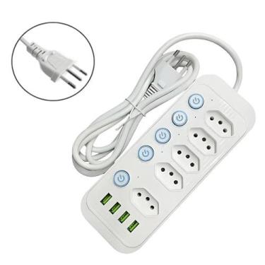Imagem de Extensão Filtro de Linha 2 Metros Bivolt 5 Tomadas 4 USB - X-Cell
