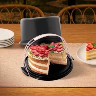 Imagem de Tupperware Big Cake Redondo Porta Bolo Preta com Rosa