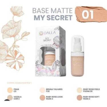 Imagem de Base Líquida Dalla My Secret Matte Cor 01 35ml Alta Cobertura Longa Du