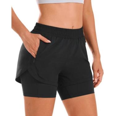 Imagem de Shorts Stelle Feminino 2 em 1 Cintura Alta para Corrida Preto M