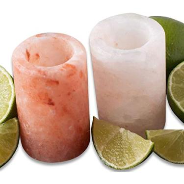 Imagem de Copos de dose de sal: conjunto de copos de tijolo de sal rosa do Himalaia puro - sal do Himalaia de grau alimentício - sem enchimentos ou pastas | Cozinha Cestari (pacote com 2)