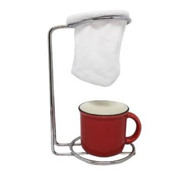 Imagem de Kit Mini Coador Café Aço Cromado com Caneca Cerâmica Vermelha - Mundial Import