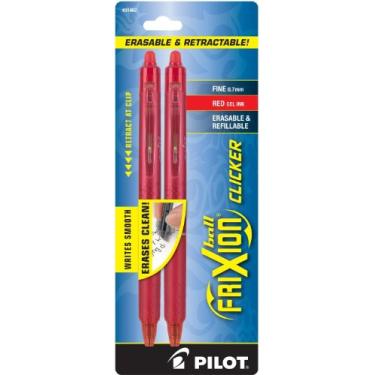 Imagem de PILOT Caneta FriXion Clicker apagável, recarregável e retrátil de tinta gel, ponta fina, tinta vermelha, pacote com 2 (31462)