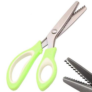 Imagem de (White&green) - JISTL Pinking Shears for Fabric Ultra Sharp Left Handed Stainless Steel Handled Professional Dressmaking Sewing Scissors Zig Zag Fabric Craft Scissors (White & Green)