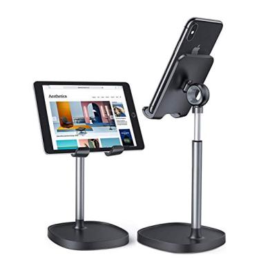 Imagem de Suporte de telefone celular para acessórios de mesa, ângulo de altura da doca do telefone ajustável estável iPad Holder Stand 4-10in iPhone XiaoMi, iPad, Kindel, Samsung e mais (Preto)