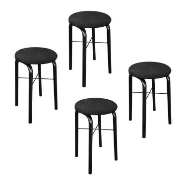 Imagem de Kit 04 Puffs Manu Suede Preto D`Rossi