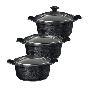 Imagem de Jogo Panela Preto Craq Antiaderente Cerâmica Javali AA 26a30