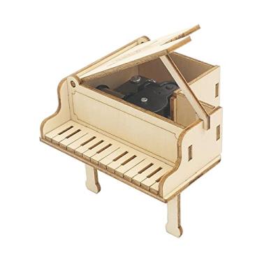Imagem de Generic Kit de modelo de piano de madeira DIY caixa de música 3D quebra-cabeça mecânico quebra-cabeças mini artesanato projetos de haste para o dia dos