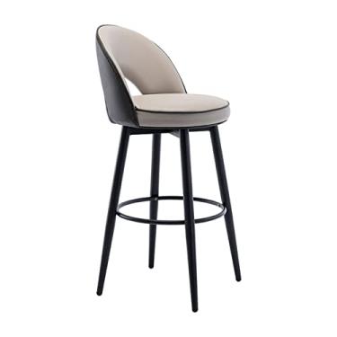 Imagem de Bancos De Bar Cadeira De Altura De Balcão Giratório, Banco De Barra Traseiro Com Cinto De Nappa, Banco De Ilha De Cozinha, Apoio Para Os Pés Redondo Chapeado Preto, Área De Bar, Sala De Estar, Cozinha