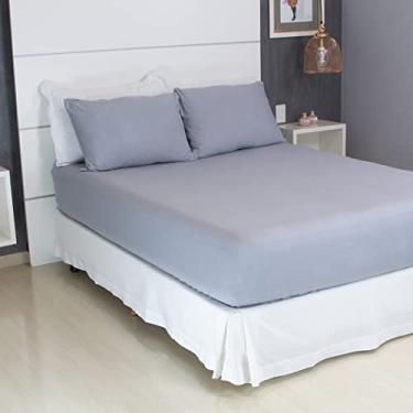 Imagem de Jogo de Lençol Cama Solteiro Pérola Liso 2 Peças COZZILAR Cinza 100% Algodão com Elástico e Toque Macio