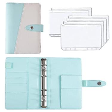 Imagem de Fichário A6 Planner Orçamento Caderno de Couro PU Folhas Soltas Capa de Caderno 6 Buracos Fichário Bolsos Fichário de Plástico Zíper Envelope, Emenda Azul