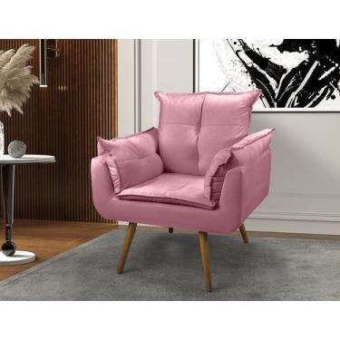 Imagem de Poltrona Cadeira Decorativa Opala Suede Rosa Pés Palito Para Recepção