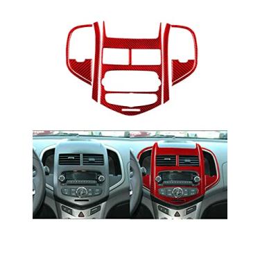 Imagem de JEZOE Adesivos de fibra de carbono vermelho acessórios do interior do carro, para Chevrolet Sonic 2012-2016 (com janelas elétricas, sem tela MYLINK 7")