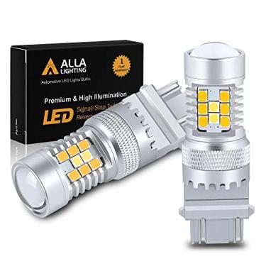 Imagem de Alla Lighting T25 3457 3157 Luzes de sinalização LED de mudança de cor dupla 6000K branco/amarelo âmbar 12V 4157NAK 3457AK 4057 3057 3757AK 5702AK 4157AK Extremamente Super Bright 2835 28-SMD Atualização