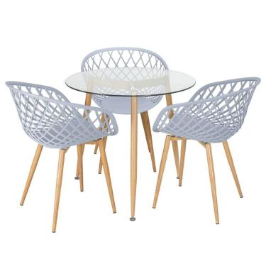 Imagem de Mesa Redonda Tampo De Vidro 80 Cm + 3 Cadeiras Cinza