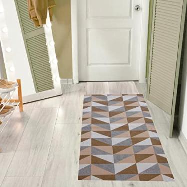 Imagem de Tapete Passadeira Antiderrapante 1,35M x 50CM Ladrilhos Caramelo e Cru P/Quarto Sala ou Cozinha