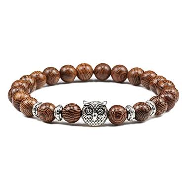 Imagem de Pulseiras masculinas trançadas de madeira natural de 8 mm ajustáveis para meditação com contas de pedra pulseira feminina joias de oração pulseira de ioga casa (trançado 14)