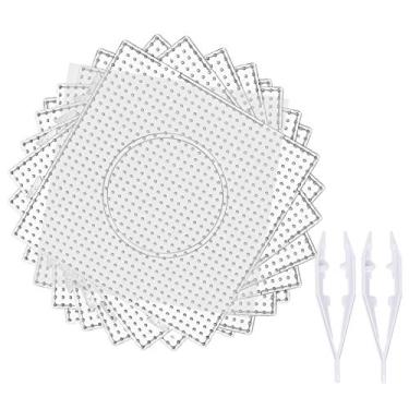 Imagem de Perler Bead Pegboards, Dedoot 20 peças 5 mm placa de contas de plástico transparente Perler Bead Design Placas quadradas (9 placas + 9 papel de passar + 2 contas pinças) para contas de artesanato DIY