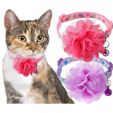 Imagem de Coleira de gato FONBALLOON Party Girl com sino, 2 coleiras de gatinho com flor