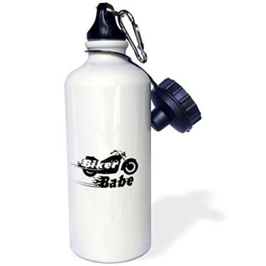 Imagem de 3dRose "Biker Babe-moto menina mulher motocicleta cultura Fast Bike cool black and white flamaming text" Sports Water Bottle, 600 ml, branco