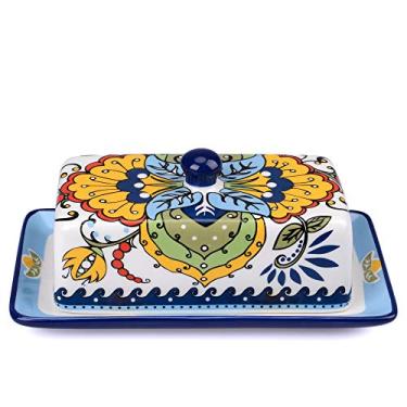 Imagem de NAGU Cerâmica Manteiga Prato (Desenho à mão) 2 peças Capa e Placa Combo Rústico, Vintage Cozinha Decoração Decorativa, Counter Style, Geladeira, Mesa