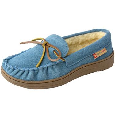Imagem de Alpine Swiss Sabine Pantufas femininas mocassim de camurça genuína, palmilha de espuma viscoelástica, pele sintética, para ambientes internos e externos, sola de borracha antiderrapante, Azul, 40