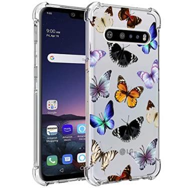 Imagem de Yerebel Capa para LG V60 ThinQ 5G Capa/LG V60/LM-V600 Capa fofa, capa de telefone de borracha macia TPU amortecedor flexível transparente para LG V60 ThinQ (borboleta)