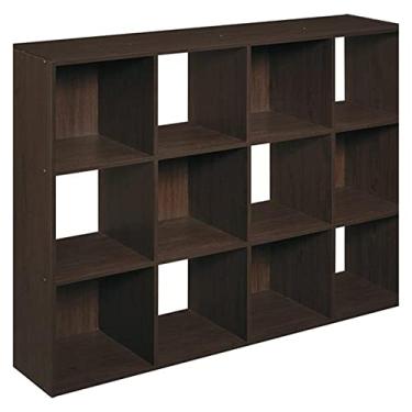 Imagem de KIZQYN Estante suporte de prateleira de armazenamento de 3 camadas branco/marrom escuro 12 caixas de armazenamento de cubo estantes de madeira estantes abertas estante de livros (cor: marrom escuro)