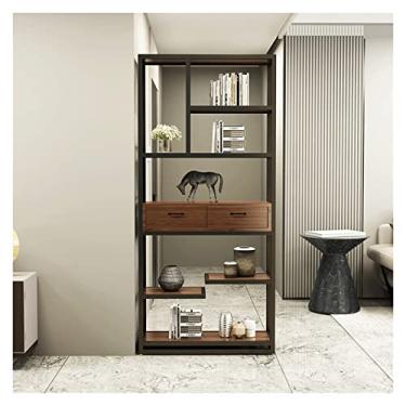 Imagem de KIZQYN Estante Estante Rack de piso de ferro forjado conjunto de rack de exibição de quarto simples divisória de escritório sala de estar estante rack de armazenamento estante (cor: B, tamanho: 100cm)