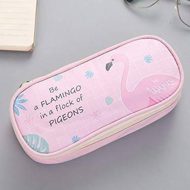 Imagem de Estojo de lápis Meio Flamingo, bolsa para caneta Senrise, couro PU multifuncional de grande capacidade, artigos de papelaria fofos (pacote com 1)
