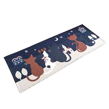 Imagem de Tapete de cozinha antiderrapante tapete absorvente macio não derramamento tapete lavável dos desenhos animados para sala de estar quarto cabeceira banheiro varanda entrada, azul marinho, 45 x 120 cm