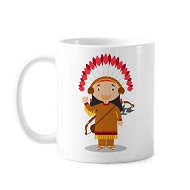 Imagem de Caneca de cerâmica com desenho animado Tribo Aborígene EUA cerâmica xícara de porcelana de café