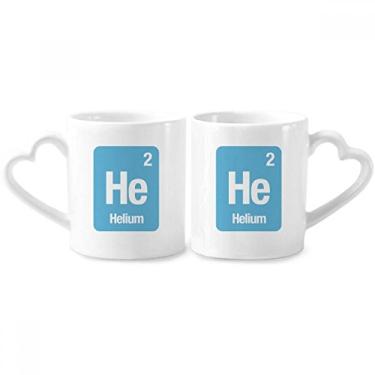 Imagem de Conjunto de canecas de porcelana para casais He Helium Chemical Element Science com coração