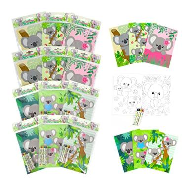 Imagem de Koalas Livros de Colorir para Crianças com 12 Livros de Colorir e 48 Gizes de Cera, Lembrancinhas de Festa de Aniversário de Koala, Recompensas de Sala de Aula, Prêmios de Carnaval