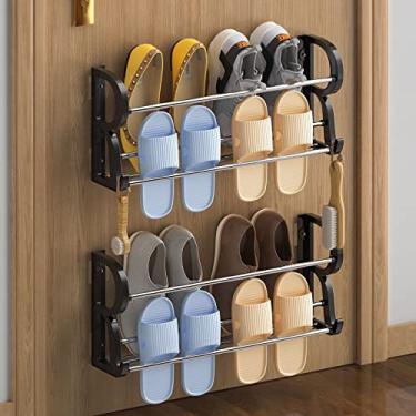 Imagem de Rackii Organizador de sapatos para pendurar sobre a porta, 2 unidades de sapateiras para pendurar na parede, organizador de sapatos com suportes pegajosos, prateleira organizadora de sapatos com ganchos de armazenamento - sem perfuração