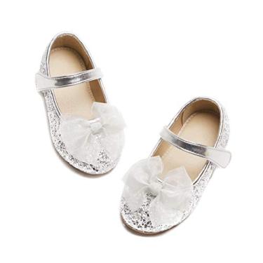 Imagem de Otter MOMO Sapatilhas de bailarina Mary Jane para meninas pequenas sem cadarço para festas escolares, Df716 - prata, 6 Toddler