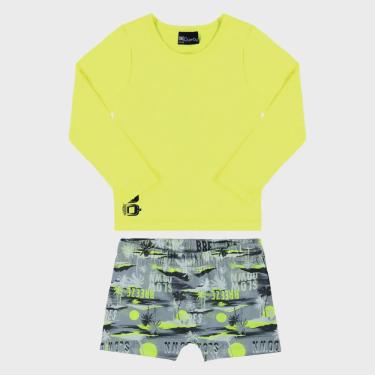 Imagem de Conjunto com Sunga e Camiseta Infantil Masculino com Proteção uv Amarelo Neon Abstrato Quimby