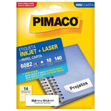 Imagem de Etiqueta Pimaco Carta Inkjet + Laser 33,9x101,6mm 10 Folhas 6082 60173